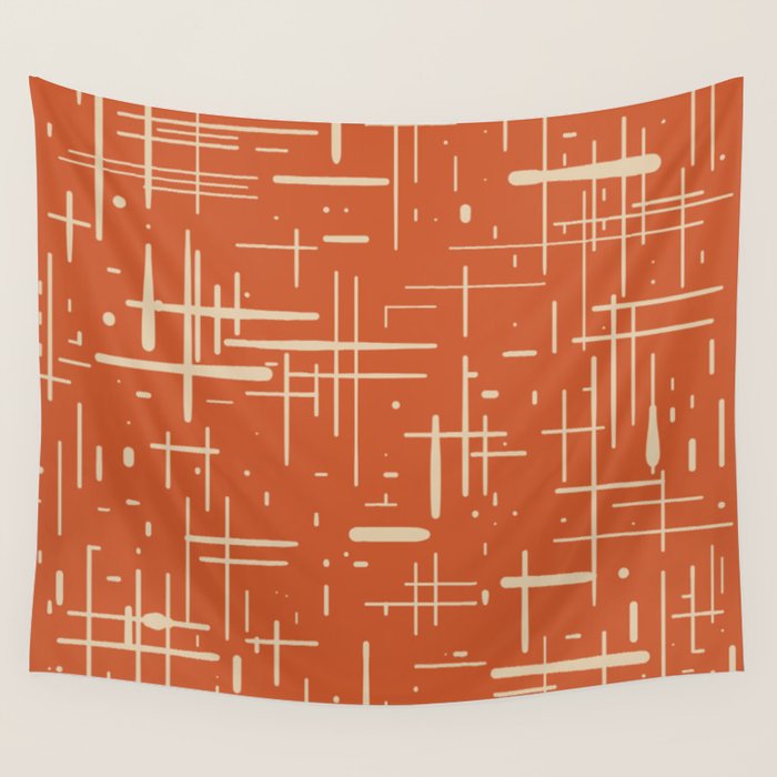 Mid-Century Modern Kinetikos Pattern in Mid Mod Burnt Orange and Beige Wall Tapestry Gallery Image 1