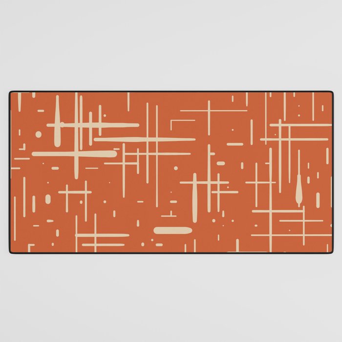 Mid-Century Modern Kinetikos Pattern in Mid Mod Burnt Orange and Beige Desk Mat Gallery Image 3