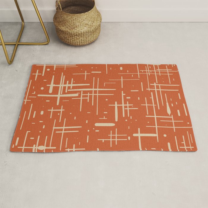 Mid-Century Modern Kinetikos Pattern in Mid Mod Burnt Orange and Beige Rug Gallery Image 1