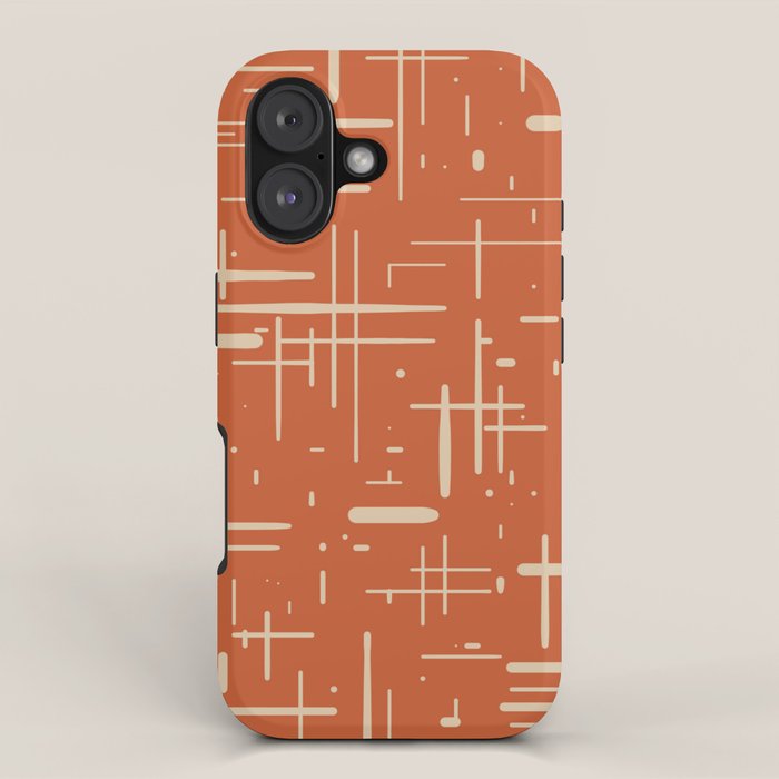 Mid-Century Modern Kinetikos Pattern in Mid Mod Burnt Orange and Beige iPhone Case Gallery Image 1