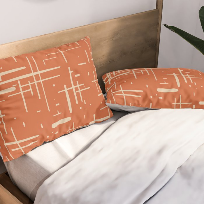 Mid-Century Modern Kinetikos Pattern in Mid Mod Burnt Orange and Beige Pillow Sham Gallery Image 2
