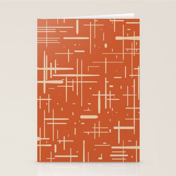 Mid-Century Modern Kinetikos Pattern in Mid Mod Burnt Orange and Beige Stationery Card Gallery Image 2