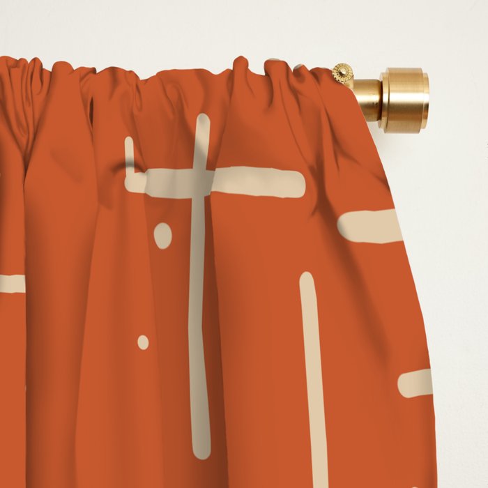 Mid-Century Modern Kinetikos Pattern in Mid Mod Burnt Orange and Beige Window Curtain Gallery Image 2