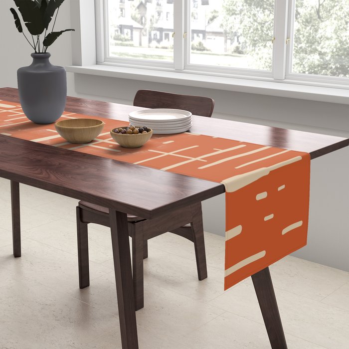 Mid-Century Modern Kinetikos Pattern in Mid Mod Burnt Orange and Beige Table Runner Gallery Image 2