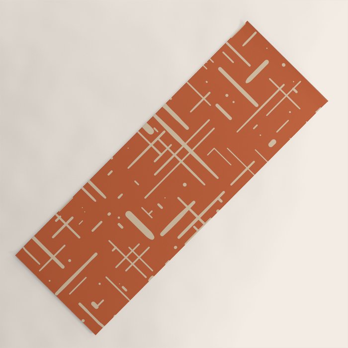 Mid-Century Modern Kinetikos Pattern in Mid Mod Burnt Orange and Beige Yoga Mat Gallery Image 1