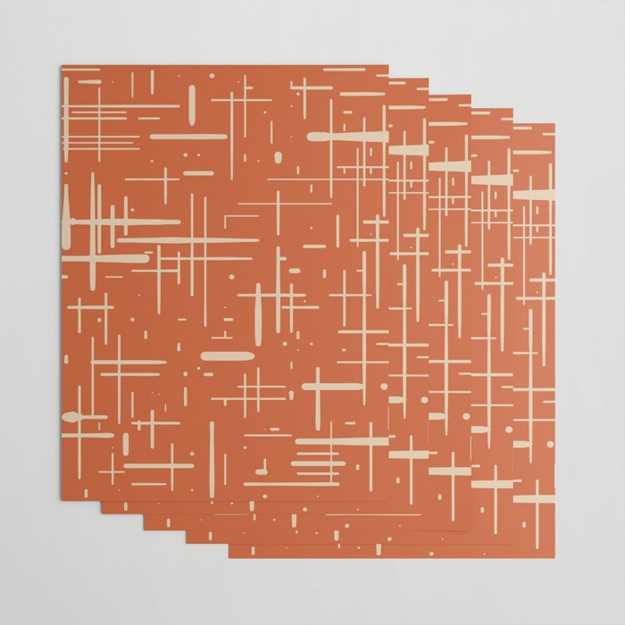 Mid-Century Modern Kinetikos Pattern in Mid Mod Burnt Orange and Beige Wrapping Paper Gallery Image 3