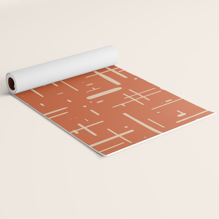 Mid-Century Modern Kinetikos Pattern in Mid Mod Burnt Orange and Beige Yoga Mat Gallery Image 2