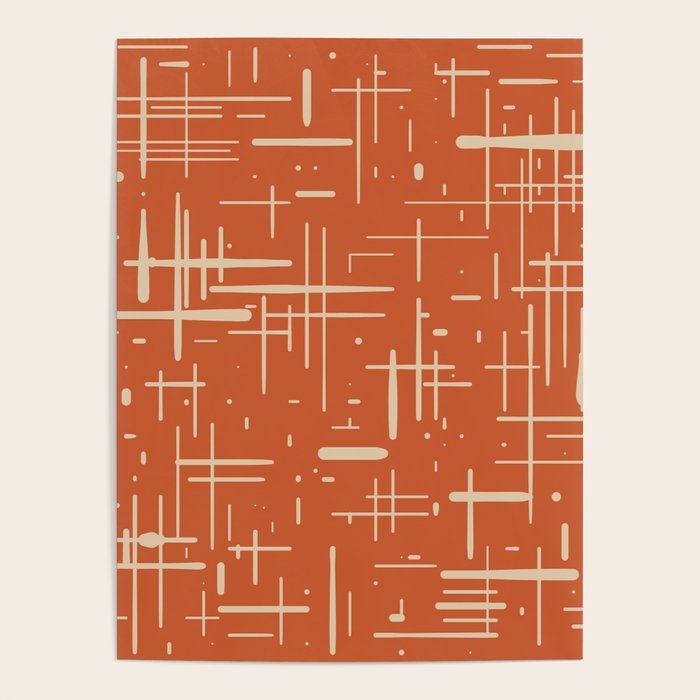 Mid-Century Modern Kinetikos Pattern in Mid Mod Burnt Orange and Beige Poster Gallery Image 4