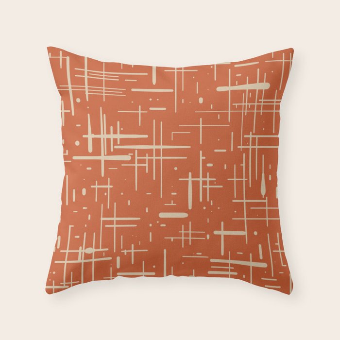 Mid-Century Modern Kinetikos Pattern in Mid Mod Burnt Orange and Beige Throw Pillow Gallery Image 6
