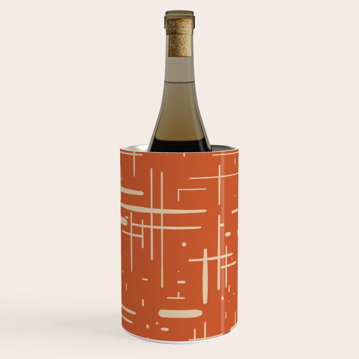 Mid-Century Modern Kinetikos Pattern in Mid Mod Burnt Orange and Beige Wine Chiller Gallery Image 1