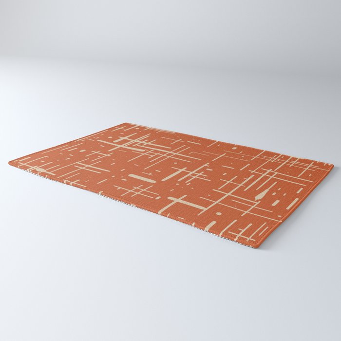 Mid-Century Modern Kinetikos Pattern in Mid Mod Burnt Orange and Beige Rug Gallery Image 3