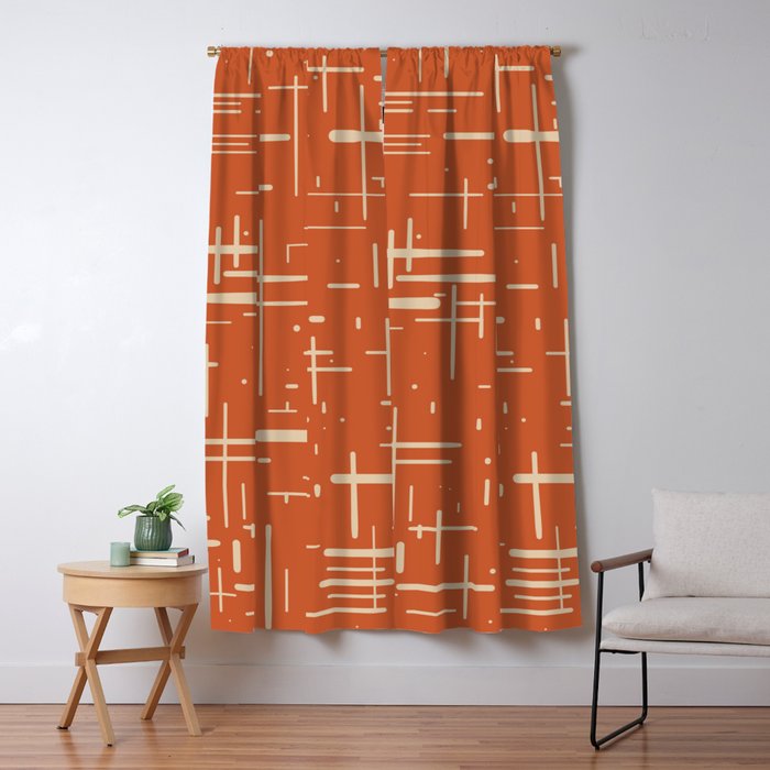 Mid-Century Modern Kinetikos Pattern in Mid Mod Burnt Orange and Beige Window Curtain Gallery Image 5
