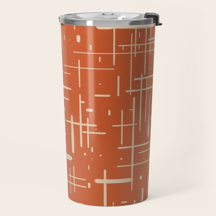 Mid-Century Modern Kinetikos Pattern in Mid Mod Burnt Orange and Beige Travel Mug Gallery Image 2