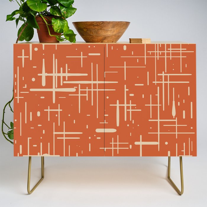Mid-Century Modern Kinetikos Pattern in Mid Mod Burnt Orange and Beige Credenza Gallery Image 1