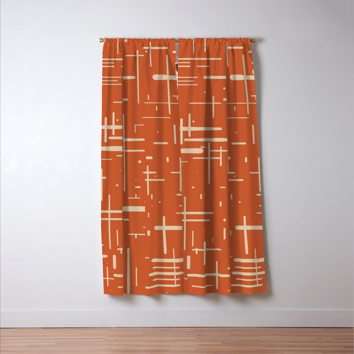 Mid-Century Modern Kinetikos Pattern in Mid Mod Burnt Orange and Beige Window Curtain Gallery Image 3