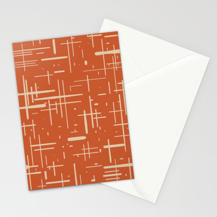 Mid-Century Modern Kinetikos Pattern in Mid Mod Burnt Orange and Beige Stationery Card Gallery Image 2