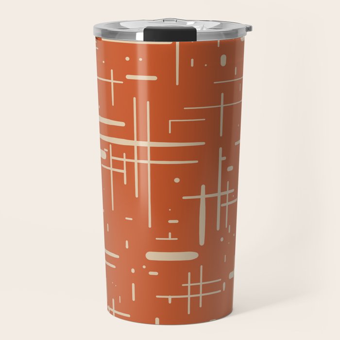 Mid-Century Modern Kinetikos Pattern in Mid Mod Burnt Orange and Beige Travel Mug Gallery Image 1
