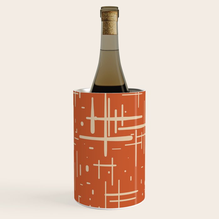 Mid-Century Modern Kinetikos Pattern in Mid Mod Burnt Orange and Beige Wine Chiller Gallery Image 2