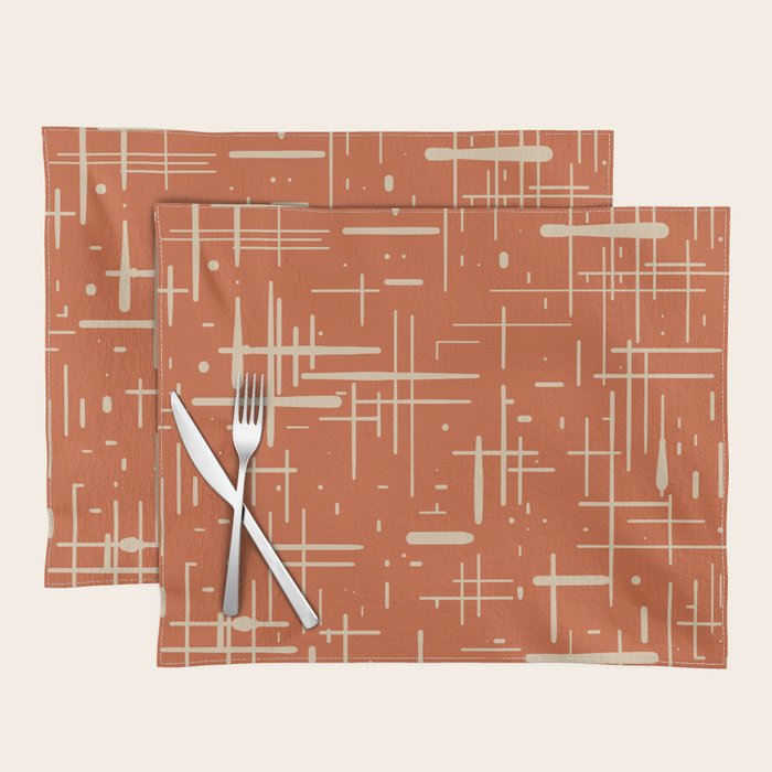 Mid-Century Modern Kinetikos Pattern in Mid Mod Burnt Orange and Beige Placemat Gallery Image 1