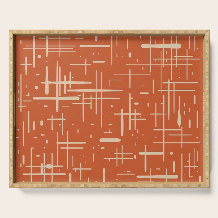 Mid-Century Modern Kinetikos Pattern in Mid Mod Burnt Orange and Beige Serving Tray Gallery Image 1