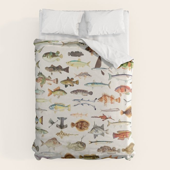 Illustrated Colorful Southern Pacific Exotic Game Fish Identification Chart Duvet Cover Gallery Image 1