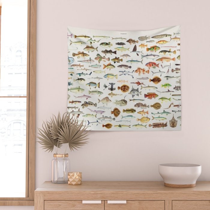 Illustrated Colorful Southern Pacific Exotic Game Fish Identification Chart Wall Tapestry Gallery Image 2