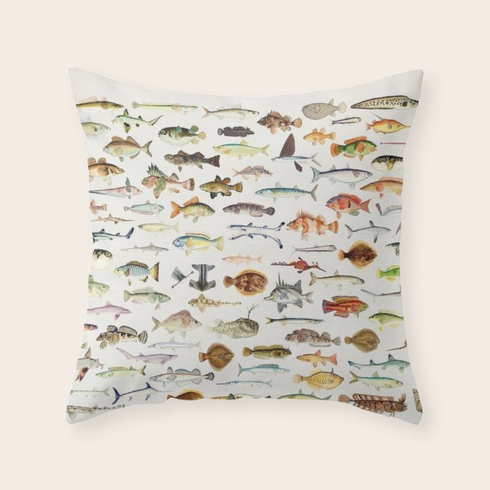 Illustrated Colorful Southern Pacific Exotic Game Fish Identification Chart Throw Pillow Gallery Image 6
