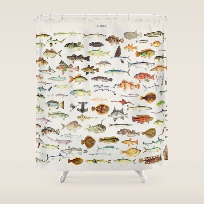 Illustrated Colorful Southern Pacific Exotic Game Fish Identification Chart Shower Curtain Gallery Image 1