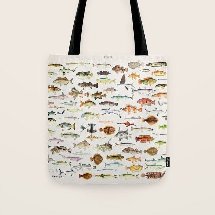 Illustrated Colorful Southern Pacific Exotic Game Fish Identification Chart Tote Bag Gallery Image 1