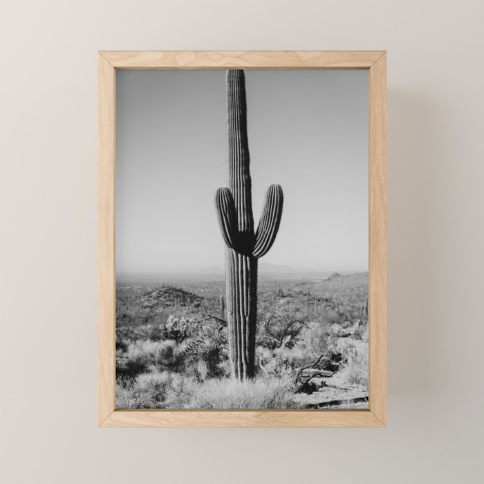 Black and white desert cactus photography poster Mini Art Print Gallery Image 1