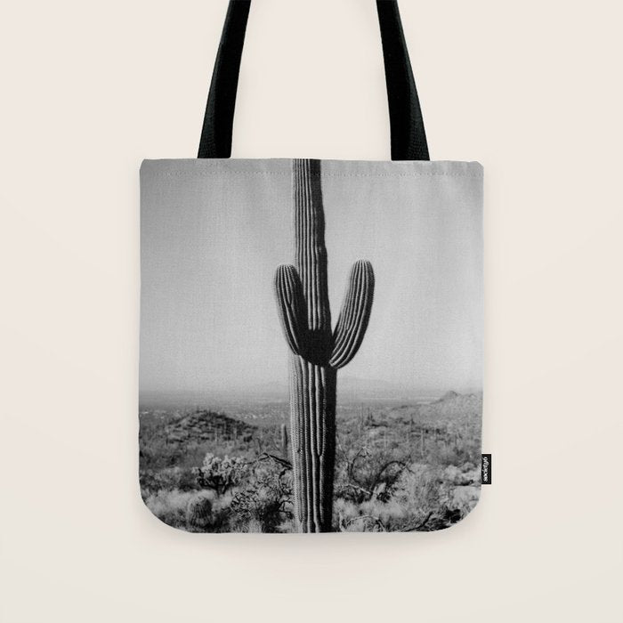 Black and white desert cactus photography poster Tote Bag Gallery Image 1