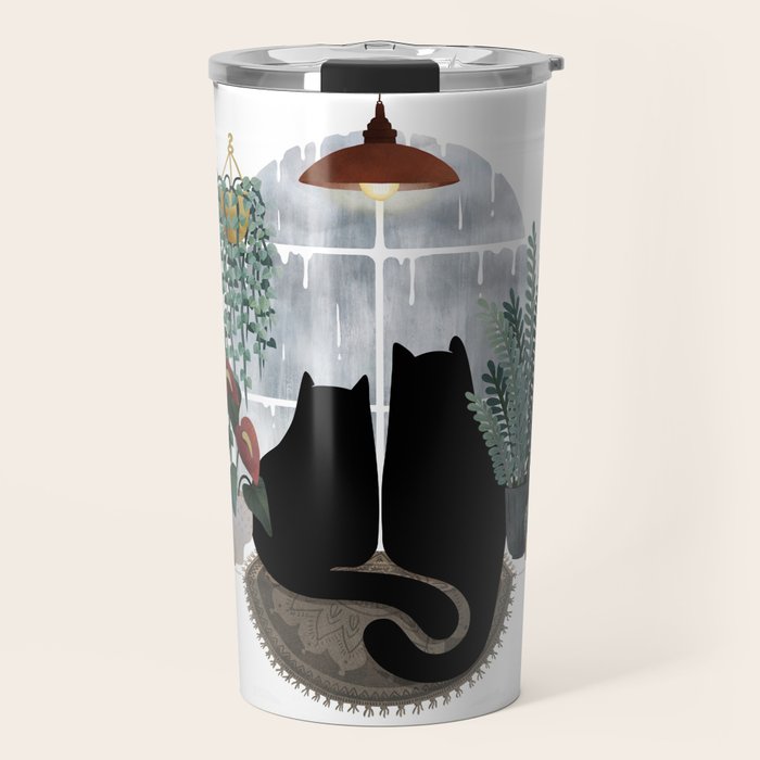 Rainy Day Cats (on white) Travel Mug Gallery Image 1