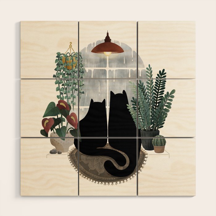 Rainy Day Cats (on white) Wood Wall Art Gallery Image 1