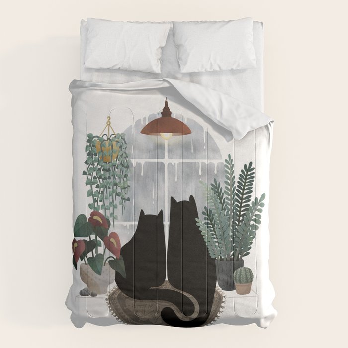 Rainy Day Cats (on white) Comforter Gallery Image 1