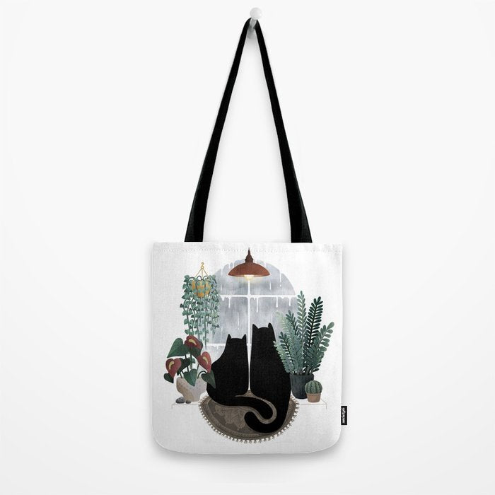 Rainy Day Cats (on white) Tote Bag Gallery Image 2