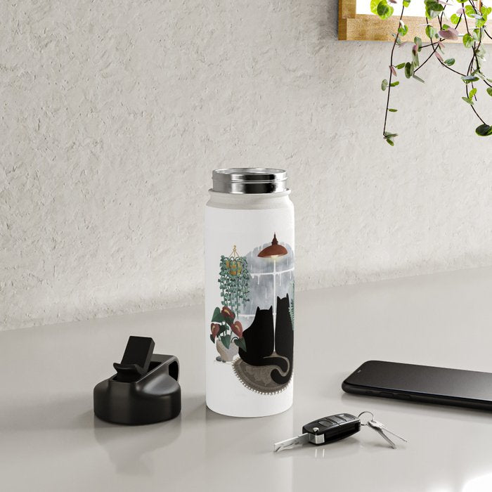 Rainy Day Cats (on white) Water Bottle Gallery Image 4