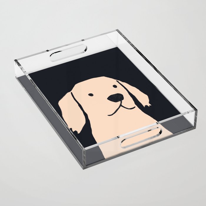 Golden retriever black and white version Acrylic Tray Gallery Image 1