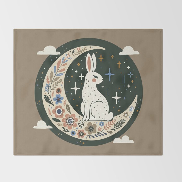 Rabbit on the moon  Throw Blanket Gallery Image 2