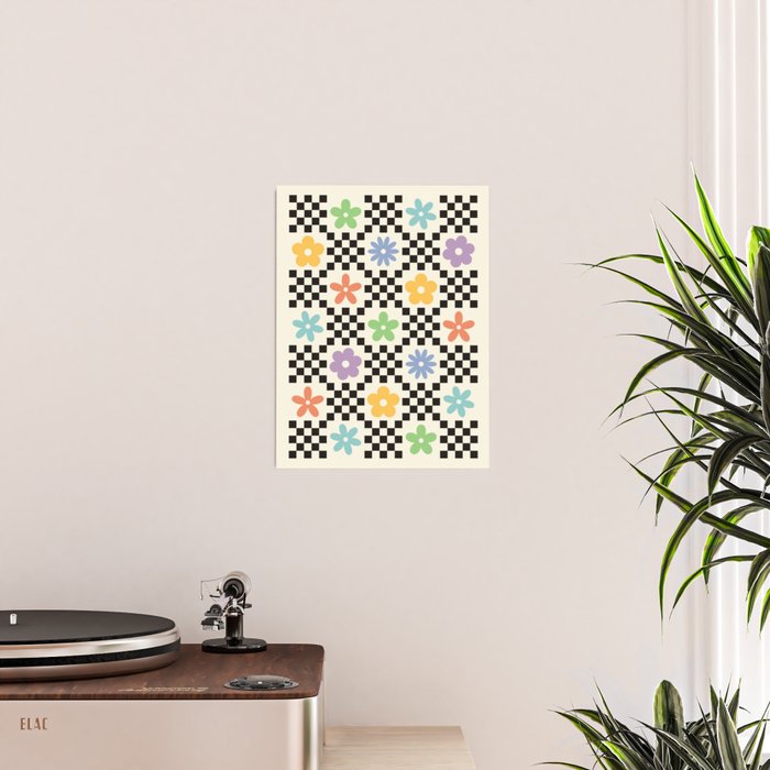Retro Colorful Flower Double Checker Poster Gallery Image 2