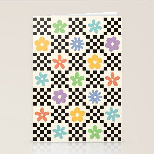 Retro Colorful Flower Double Checker Stationery Card Gallery Image 1