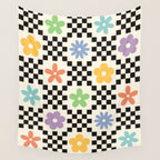 Retro Colorful Flower Double Checker Wall Tapestry Gallery Image 4