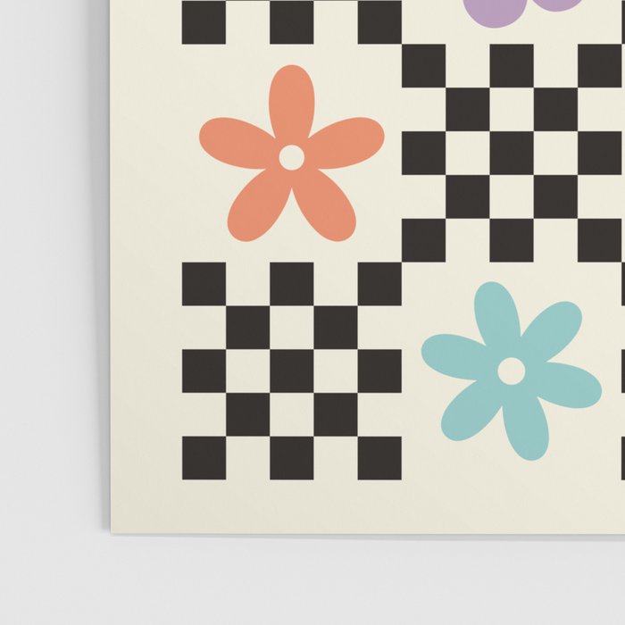 Retro Colorful Flower Double Checker Poster Gallery Image 3