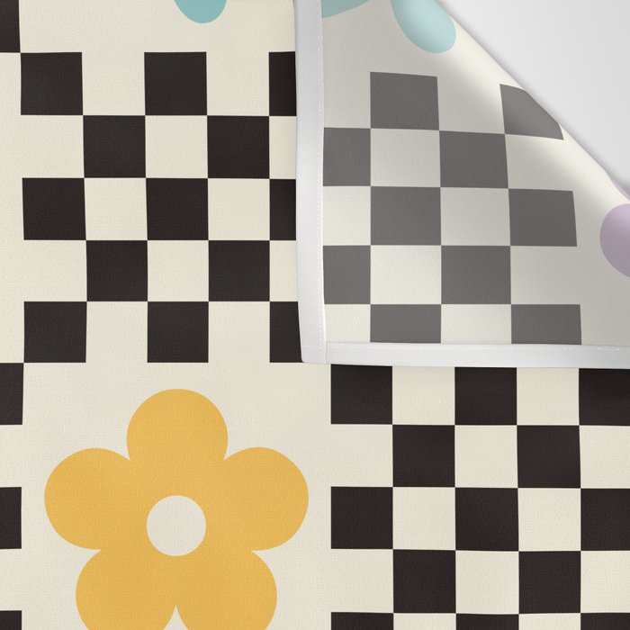Retro Colorful Flower Double Checker Wall Tapestry Gallery Image 3