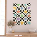 Retro Colorful Flower Double Checker Wall Tapestry Gallery Image 2