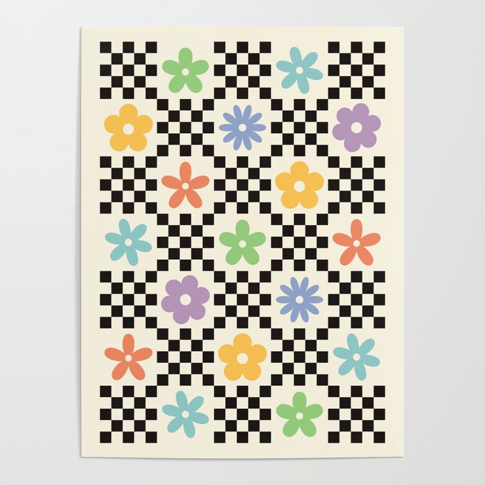 Retro Colorful Flower Double Checker Poster Gallery Image 4