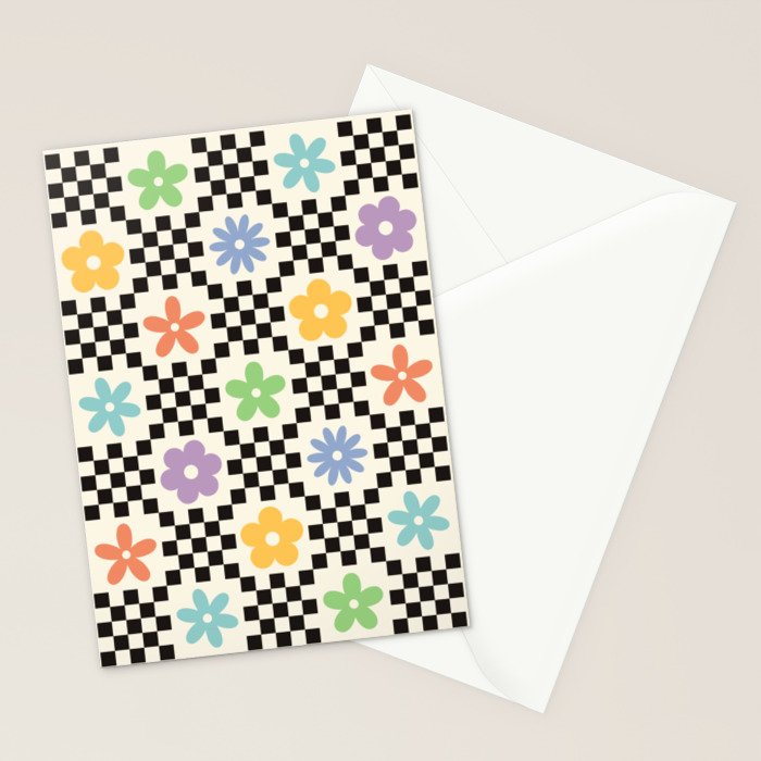 Retro Colorful Flower Double Checker Stationery Card Gallery Image 2