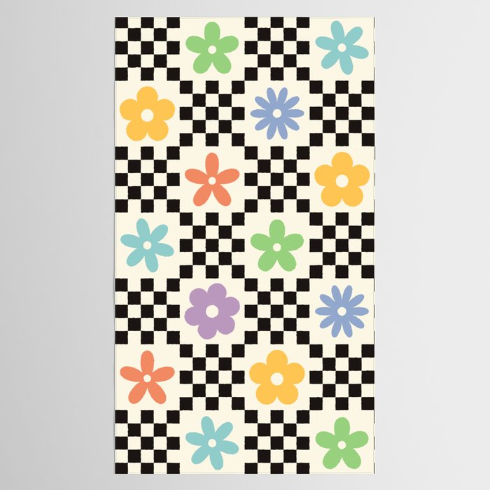 Retro Colorful Flower Double Checker Tablecloth Gallery Image 2