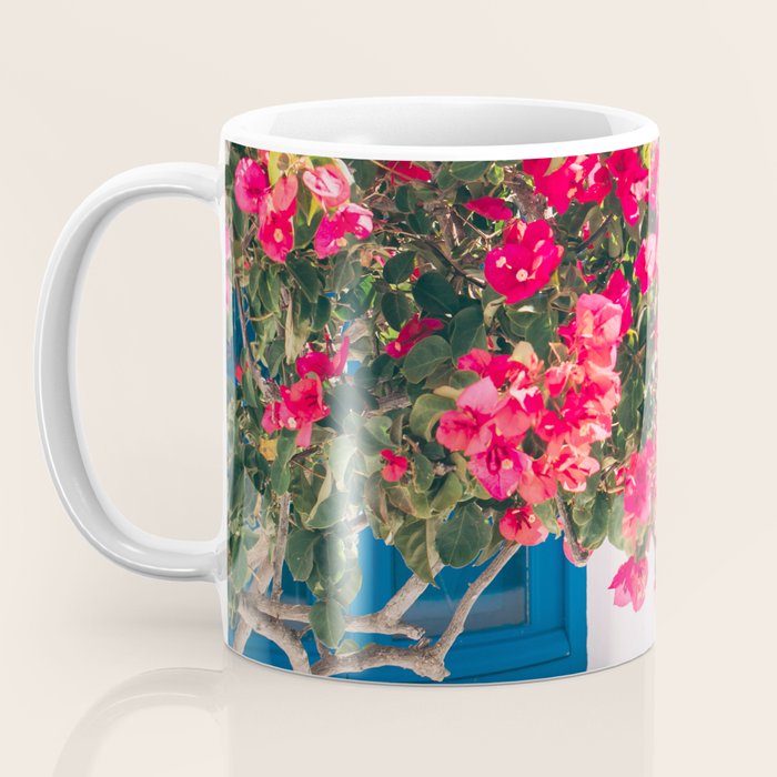 Blue Door in Santorini Greece - Pink Flowers by House - Fine Art Travel Photography Coffee Mug Gallery Image 3