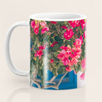 Blue Door in Santorini Greece - Pink Flowers by House - Fine Art Travel Photography Coffee Mug Gallery Image 3