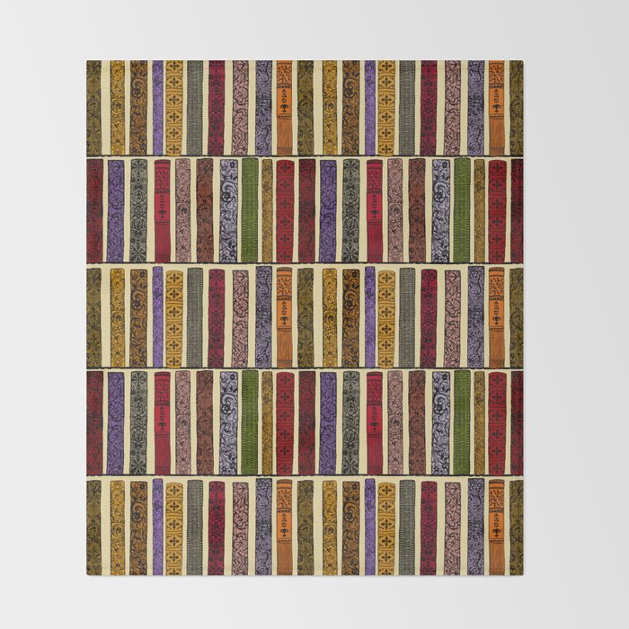 Whimsigothic Dark Academia Vintage Ornate Antique Books on Bookshelves Throw Blanket Gallery Image 2